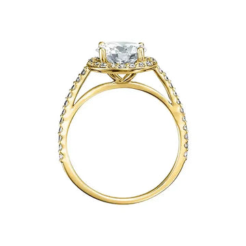 VIVIENNE Pavé Halo Four Prong Solitaire Lab Diamond Engagement Ring in 14K Yellow Gold - Larson Jewelers