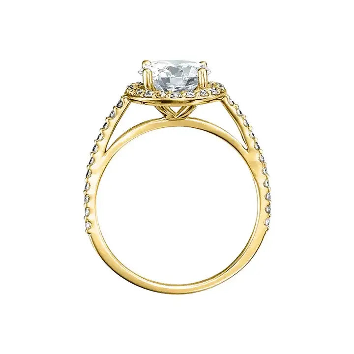 VIVIENNE Pavé Halo Four Prong Solitaire Lab Diamond Engagement Ring in 14K Yellow Gold - Larson Jewelers
