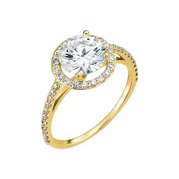 VIVIENNE Pavé Halo Four Prong Solitaire Lab Diamond Engagement Ring in 14K Yellow Gold - Larson Jewelers