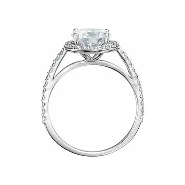VIVIENNE Pavé Halo Four Prong Solitaire Lab Diamond Engagement Ring in 18K White Gold - Larson Jewelers