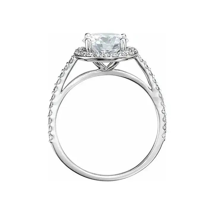 VIVIENNE Pavé Halo Four Prong Solitaire Lab Diamond Engagement Ring in 18K White Gold - Larson Jewelers