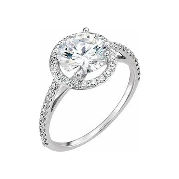 VIVIENNE Pavé Halo Four Prong Solitaire Lab Diamond Engagement Ring in 18K White Gold - Larson Jewelers
