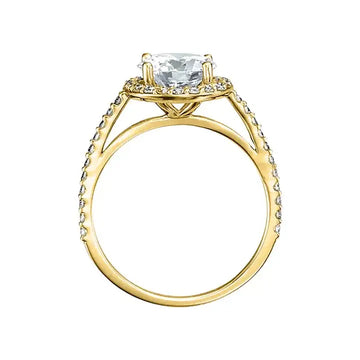 VIVIENNE Pavé Halo Four Prong Solitaire Lab Diamond Engagement Ring in 18K Yellow Gold - Larson Jewelers