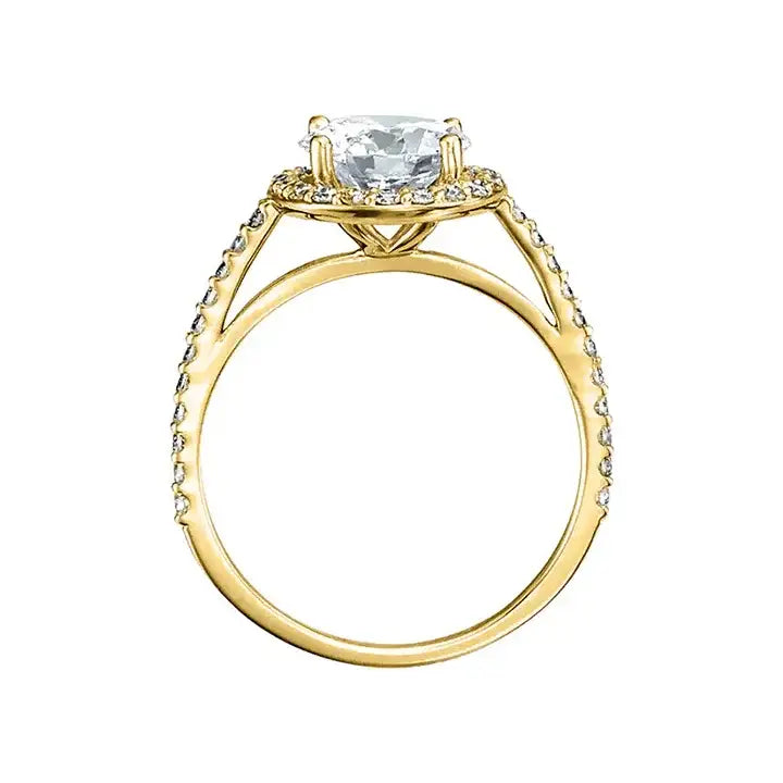 VIVIENNE Pavé Halo Four Prong Solitaire Lab Diamond Engagement Ring in 18K Yellow Gold - Larson Jewelers