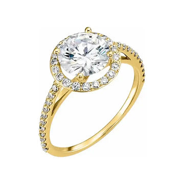 VIVIENNE Pavé Halo Four Prong Solitaire Lab Diamond Engagement Ring in 18K Yellow Gold - Larson Jewelers