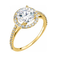 VIVIENNE Pavé Halo Four Prong Solitaire Lab Diamond Engagement Ring in 14K Yellow Gold