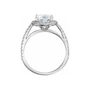 VIVIENNE Pavé Halo Four Prong Solitaire Lab Diamond Engagement Ring in Platinum