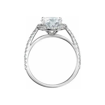 VIVIENNE Pavé Halo Four Prong Solitaire Lab Diamond Engagement Ring in Platinum - Larson Jewelers
