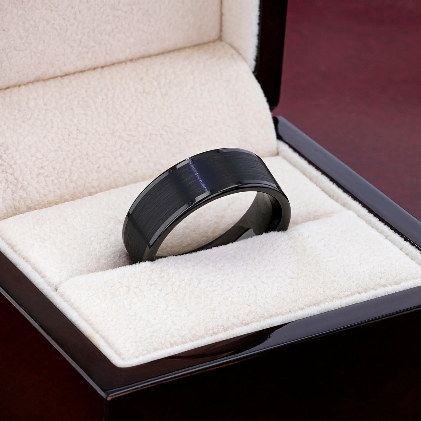 Thin-width variation of the flat black tungsten carbide ring with brushed center