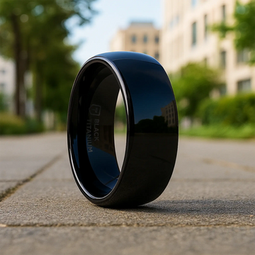 VAREN Black Titanium Polished Finish Men’s Domed Wedding Band - 8mm - Larson Jewelers