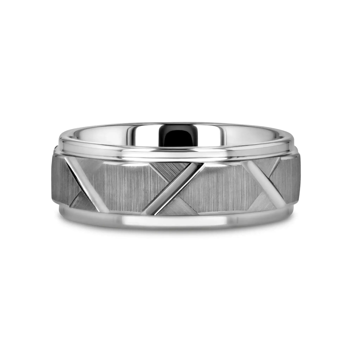 VESTIGE Tungsten Ring with Triangle Angle Grooves and Raised Center - 8mm - Larson Jewelers