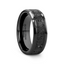 VESUVIUS Men’s Polished Black Ceramic Wedding Band with Black & Gray Lava Rock Stone Inlay & Polished Beveled Edges - 6mm & 8mm