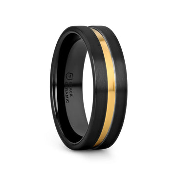 VIVALDI Black Ceramic Wedding Band With Yellow Gold Groove - 4mm - 8mm - Larson Jewelers