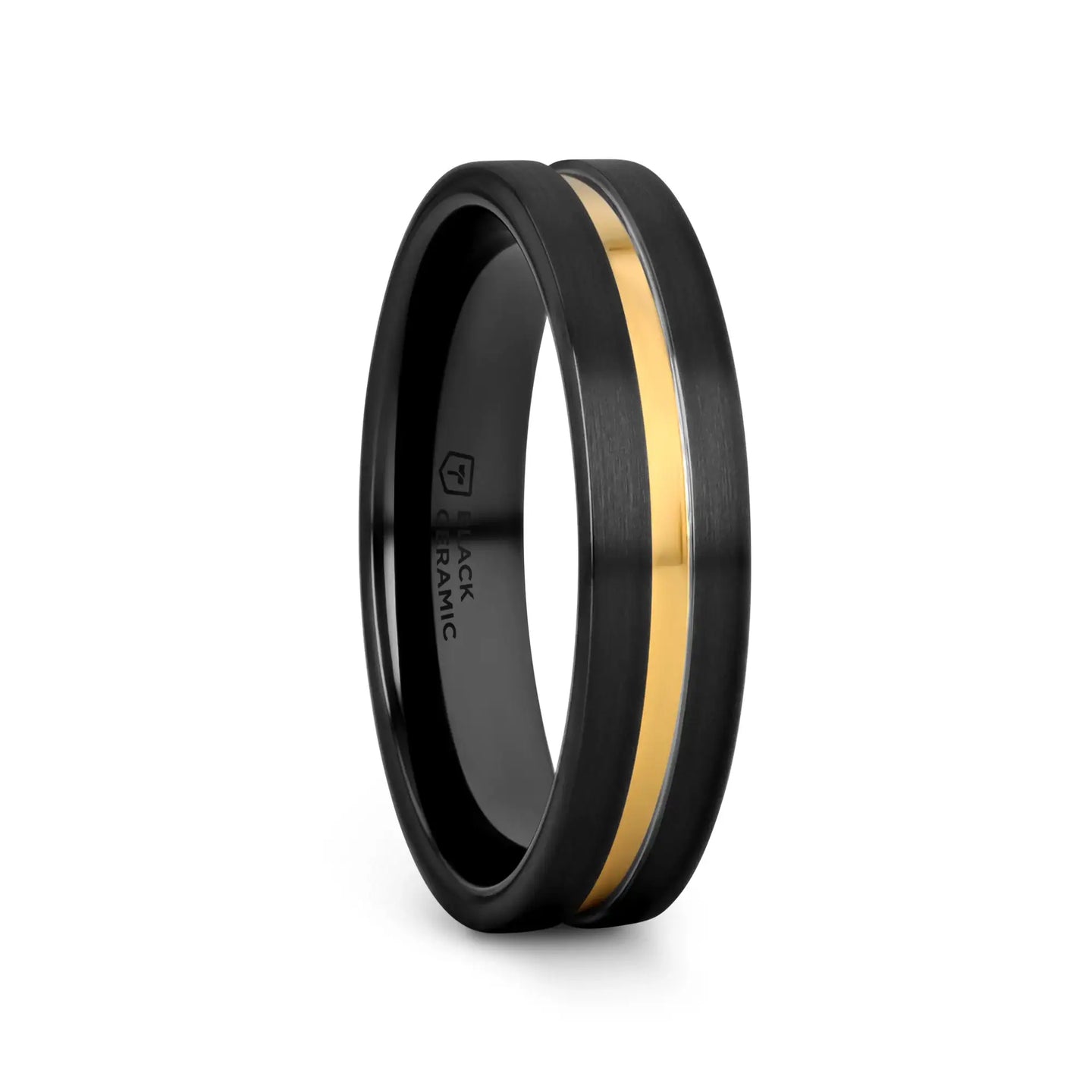 VIVALDI Black Ceramic Wedding Band With Yellow Gold Groove - 4mm - 8mm - Larson Jewelers