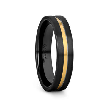 VIVALDI Black Ceramic Wedding Band With Yellow Gold Groove - 4mm - 8mm - Larson Jewelers