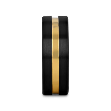 VIVALDI Black Ceramic Wedding Band With Yellow Gold Groove - 4mm - 8mm - Larson Jewelers