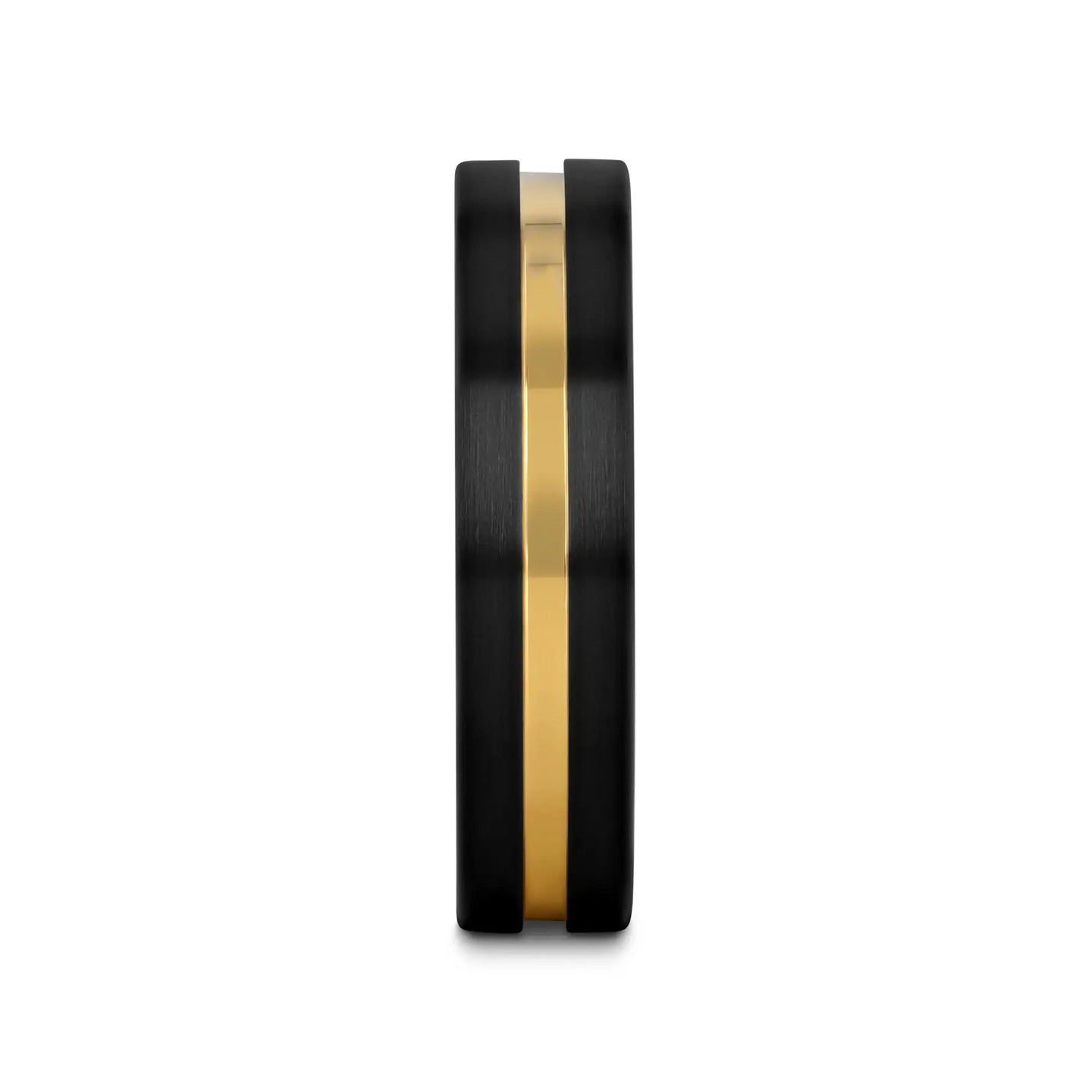 VIVALDI Black Ceramic Wedding Band With Yellow Gold Groove - 4mm - 8mm - Larson Jewelers