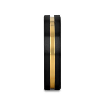 VIVALDI Black Ceramic Wedding Band With Yellow Gold Groove - 4mm - 8mm - Larson Jewelers