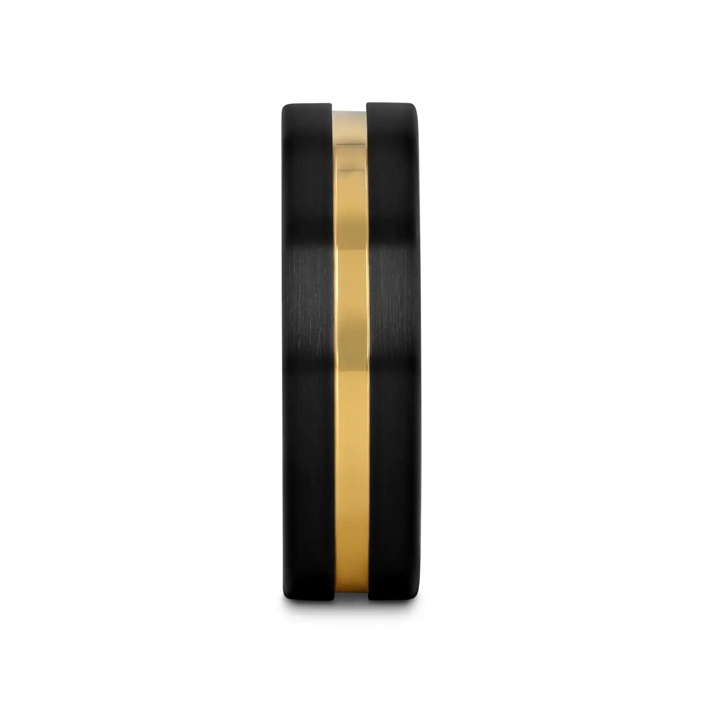 VIVALDI Black Ceramic Wedding Band With Yellow Gold Groove - 4mm - 8mm - Larson Jewelers