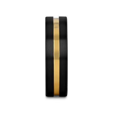 VIVALDI Black Ceramic Wedding Band With Yellow Gold Groove - 4mm - 8mm - Larson Jewelers