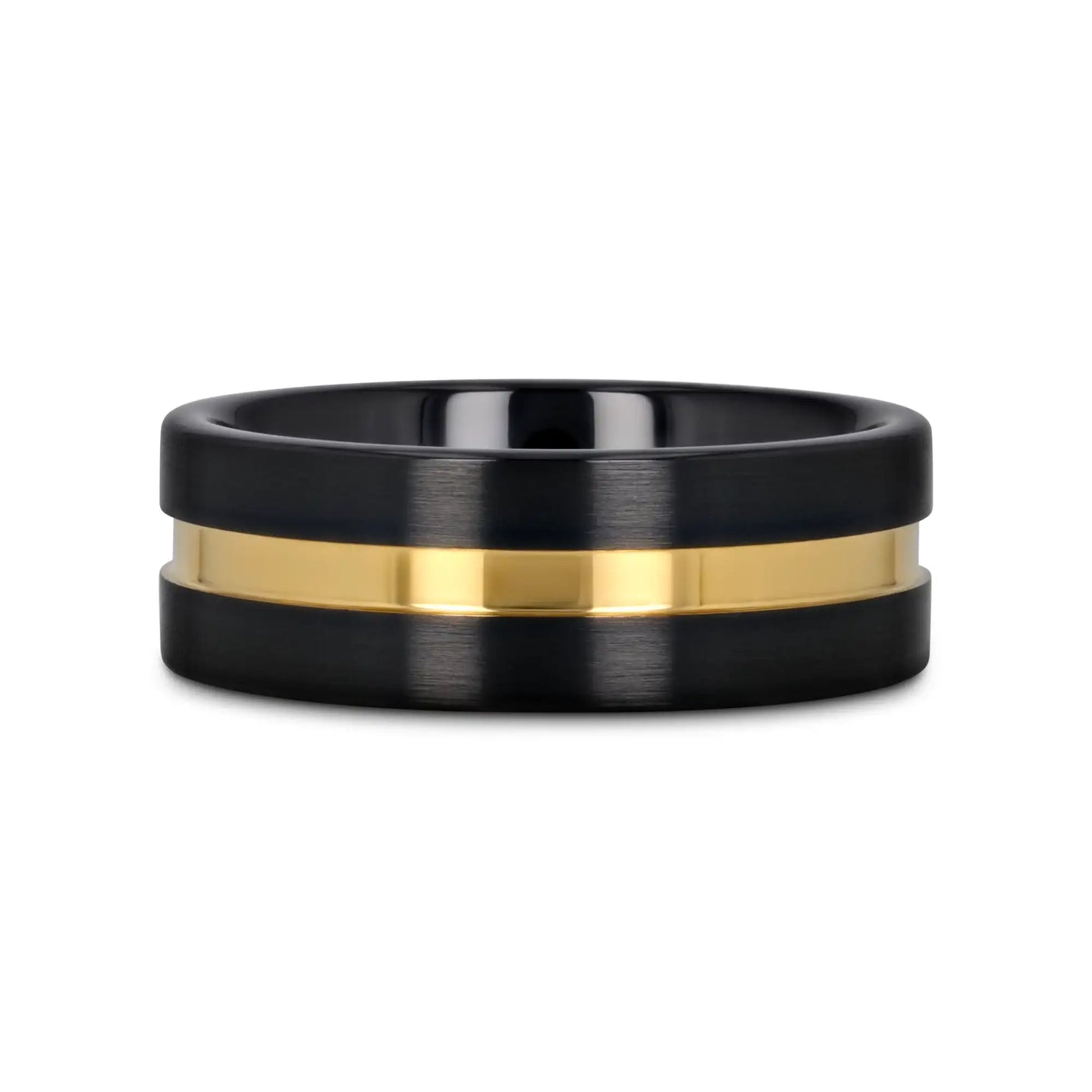 VIVALDI Black Ceramic Wedding Band With Yellow Gold Groove - 4mm - 8mm - Larson Jewelers