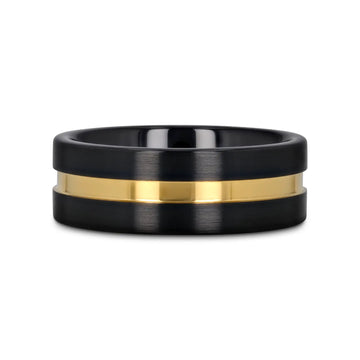 VIVALDI Black Ceramic Wedding Band With Yellow Gold Groove - 4mm - 8mm - Larson Jewelers