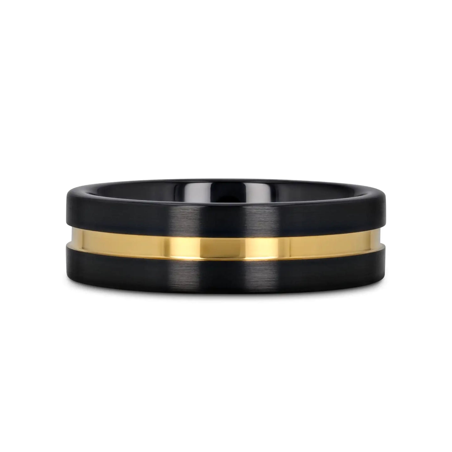 VIVALDI Black Ceramic Wedding Band With Yellow Gold Groove - 4mm - 8mm - Larson Jewelers