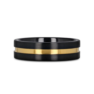 VIVALDI Black Ceramic Wedding Band With Yellow Gold Groove - 4mm - 8mm - Larson Jewelers