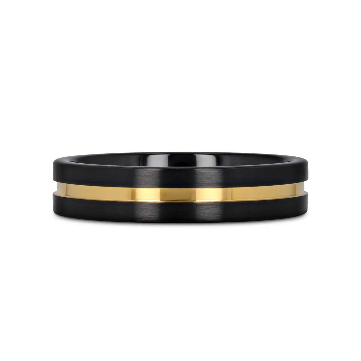 VIVALDI Black Ceramic Wedding Band With Yellow Gold Groove - 4mm - 8mm - Larson Jewelers