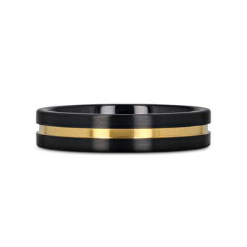 VIVALDI Black Ceramic Wedding Band With Yellow Gold Groove - 4mm - 8mm - Larson Jewelers