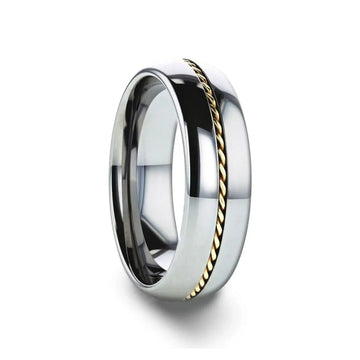 GOLDWYN Braided 14k Gold Inlay Domed Tungsten Ring - 6mm or 8mm - Larson Jewelers