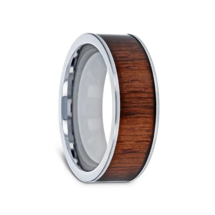 BOKKEN Flat Tungsten Wedding Band with Black Walnut Wood Inlay & Polished Edges - 6mm - 10mm - Larson Jewelers