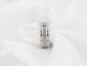 WARWICK Beveled Tungsten Carbide Wedding Band with Brush Finished Center and Alternating Grooves - 8mm - Larson Jewelers