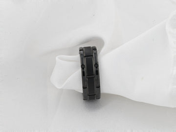 WINDSOR Beveled Black Tungsten Carbide Wedding Band with Brushed Center and Alternating Grooves – 8mm & 10mm - Larson Jewelers