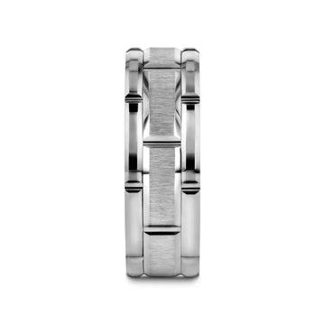 WARWICK Beveled Tungsten Carbide Wedding Band with Brush Finished Center and Alternating Grooves - 8mm - Larson Jewelers