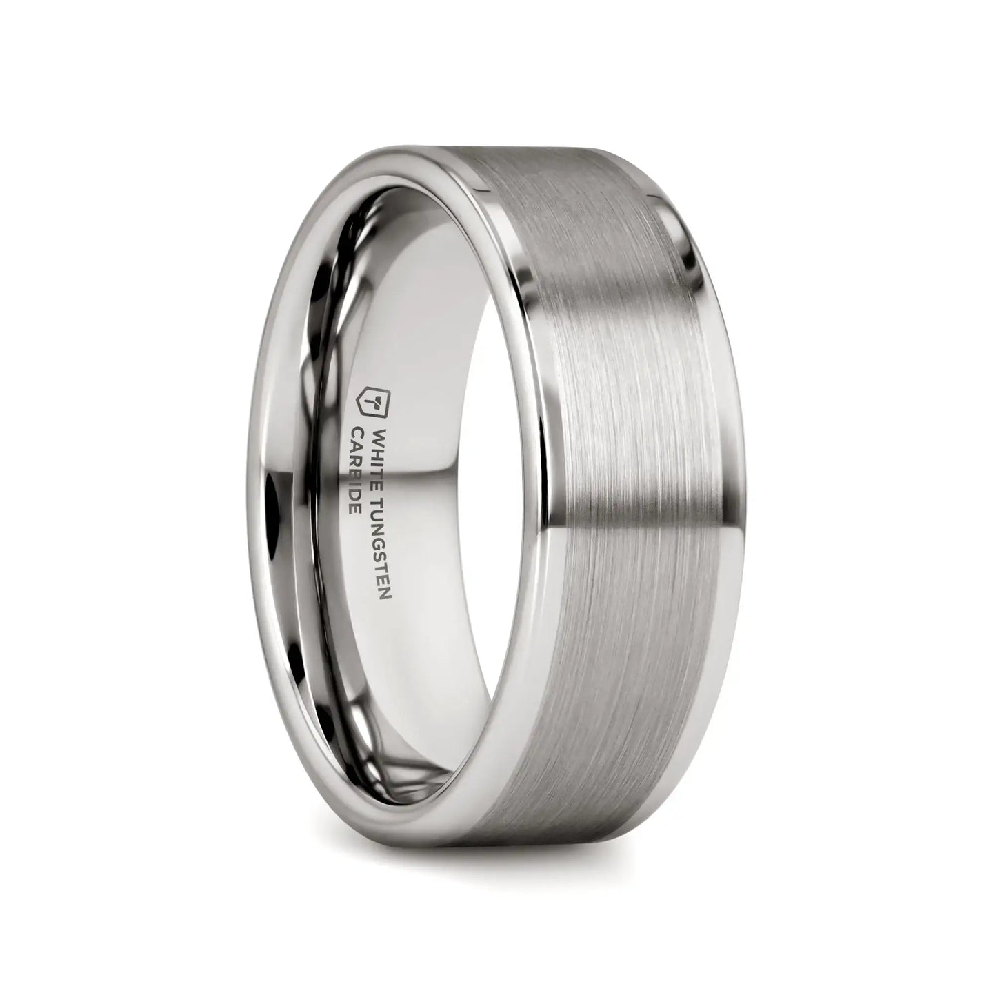 WAYNE Flat White Tungsten Wedding Band with Brushed Finished Center - 4mm - 8mm - Larson Jewelers