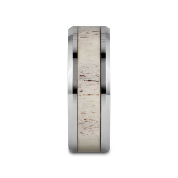 WHITETAIL Polished Beveled Tungsten Carbide Men's Wedding Band with Off-White Deer Antler Inlay - 8mm - Larson Jewelers