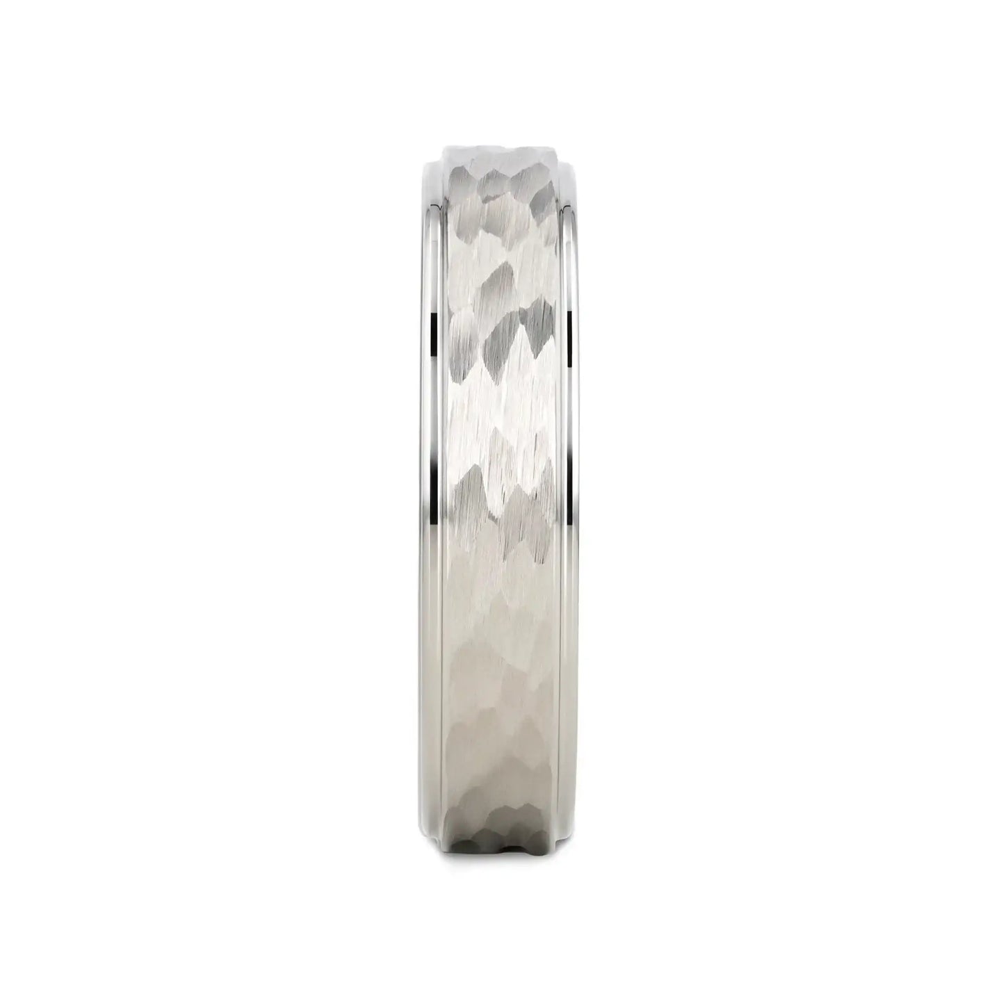 WINSTON White Tungsten Ring with Raised Hammered Finish and Polished Step Edges - 4mm - 10mm - Larson Jewelers
