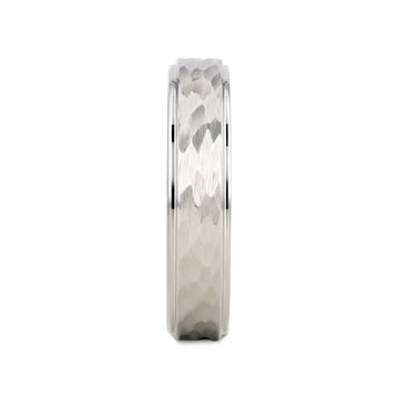 WINSTON White Tungsten Ring with Raised Hammered Finish and Polished Step Edges - 4mm - 10mm - Larson Jewelers