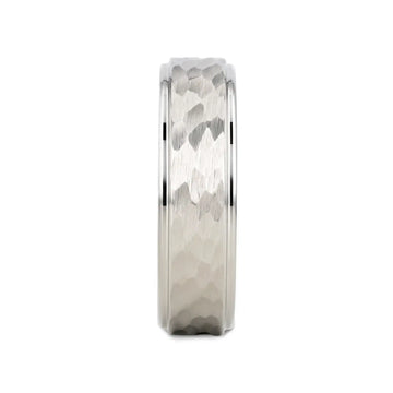 WINSTON White Tungsten Ring with Raised Hammered Finish and Polished Step Edges - 4mm - 10mm - Larson Jewelers