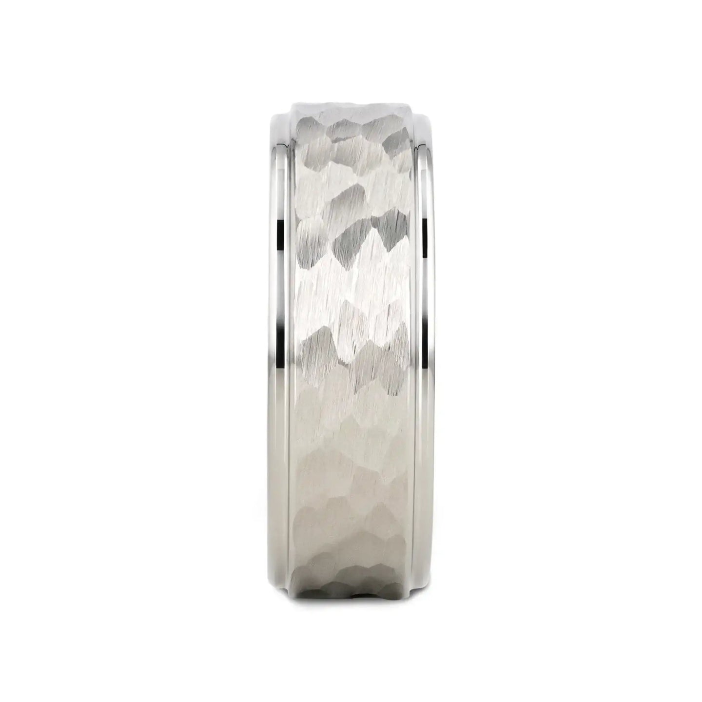WINSTON White Tungsten Ring with Raised Hammered Finish and Polished Step Edges - 4mm - 10mm - Larson Jewelers