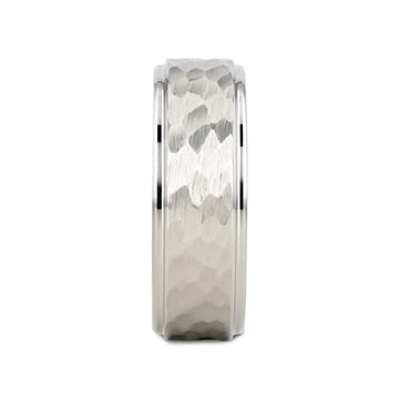 WINSTON White Tungsten Ring with Raised Hammered Finish and Polished Step Edges - 4mm - 10mm - Larson Jewelers