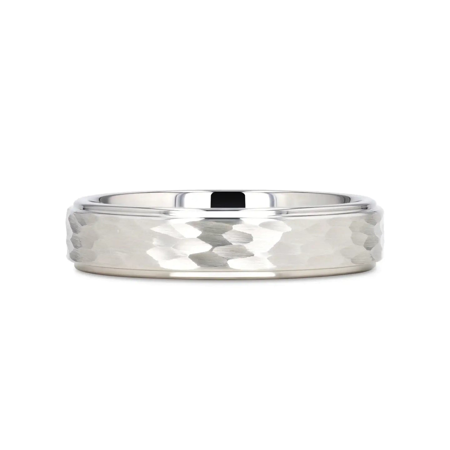 WINSTON White Tungsten Ring with Raised Hammered Finish and Polished Step Edges - 4mm - 10mm - Larson Jewelers