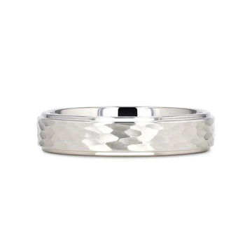 WINSTON White Tungsten Ring with Raised Hammered Finish and Polished Step Edges - 4mm - 10mm - Larson Jewelers