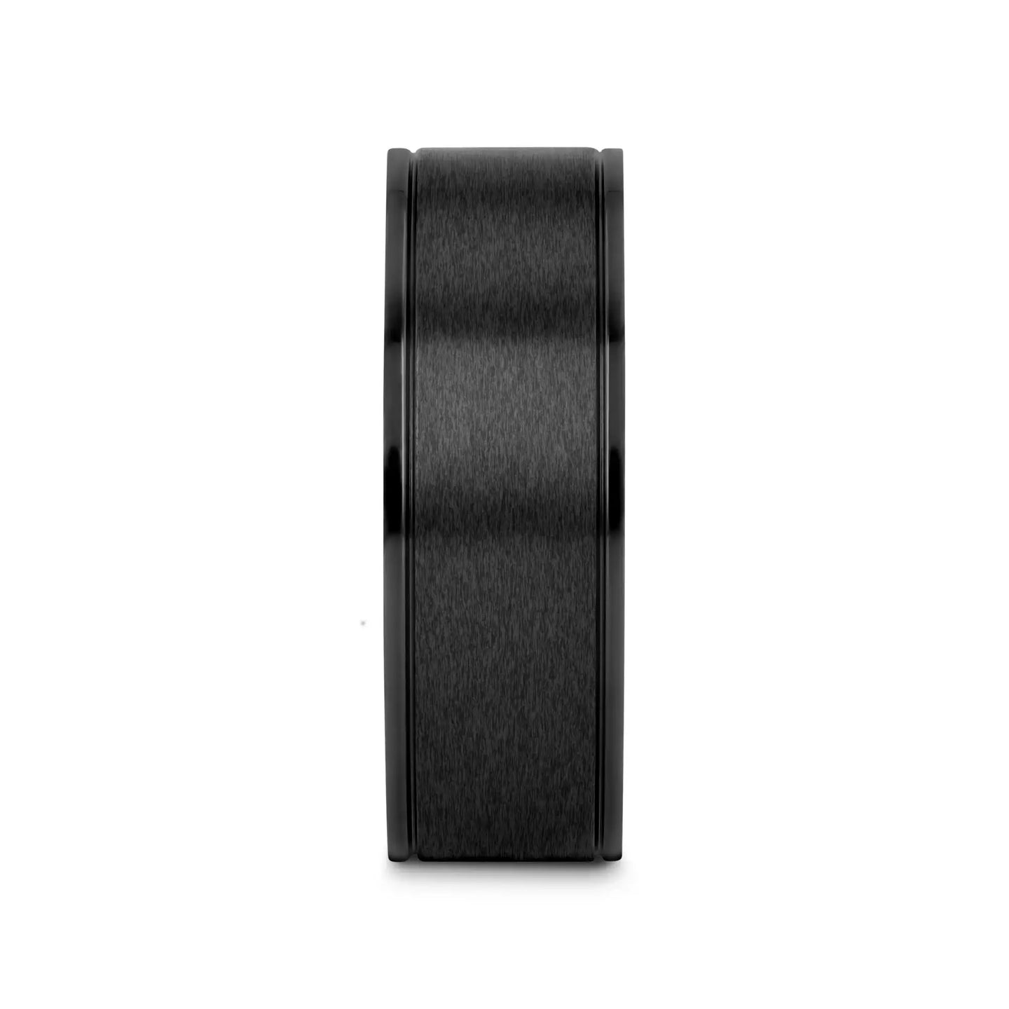 WOLFGANG Black Titanium Brushed Finish Men’s Wedding Ring with Polished Dual Offset Grooves – 6mm & 8mm - Larson Jewelers