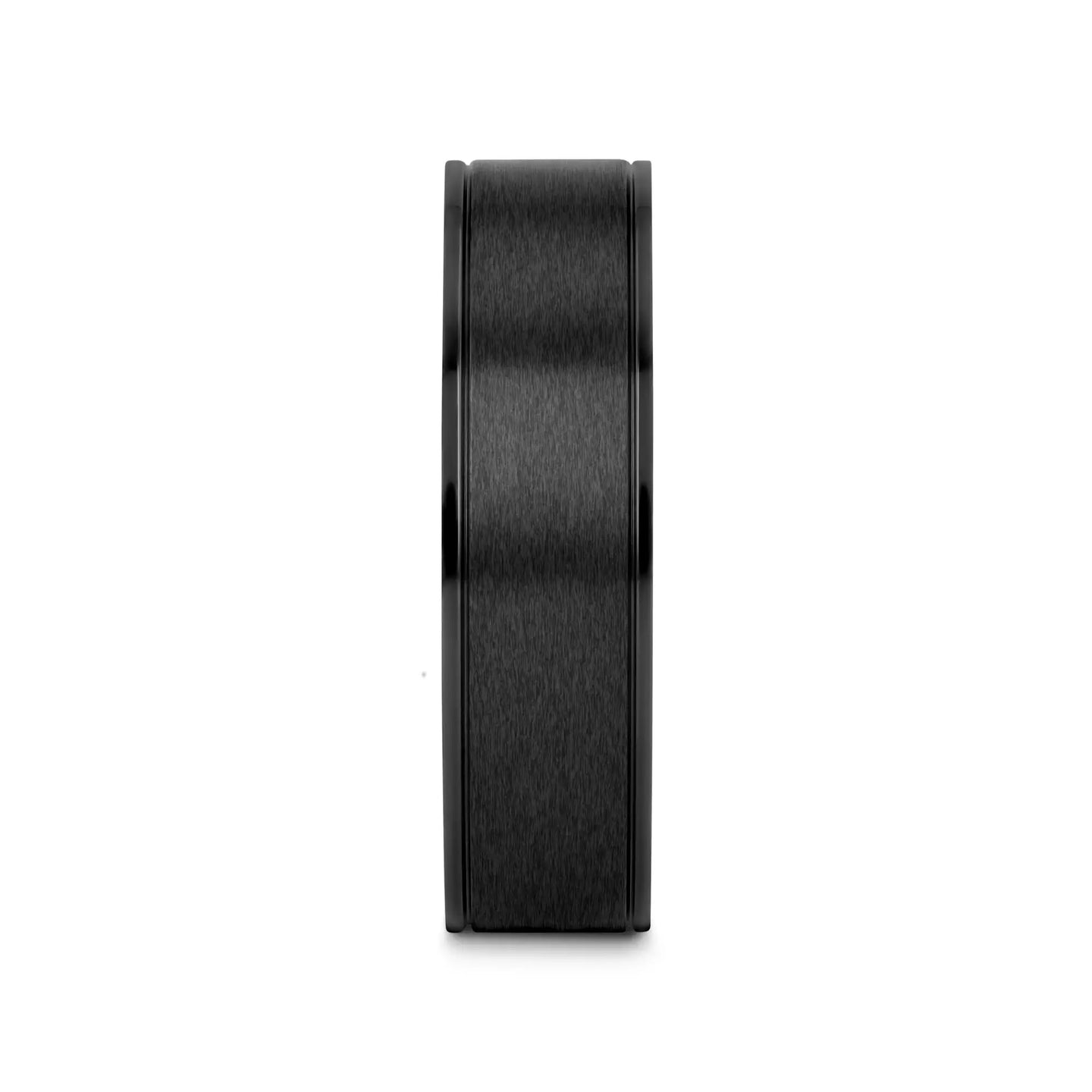 WOLFGANG Black Titanium Brushed Finish Men’s Wedding Ring with Polished Dual Offset Grooves – 6mm & 8mm - Larson Jewelers