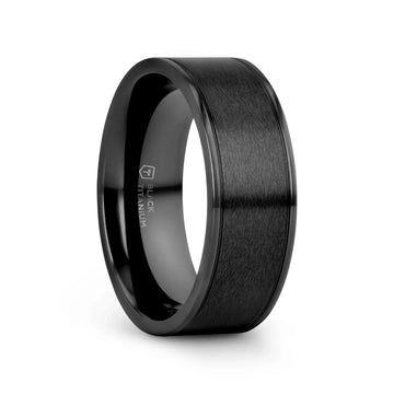 WOLFGANG Black Titanium Brushed Finish Men’s Wedding Ring with Polished Dual Offset Grooves – 6mm & 8mm - Larson Jewelers