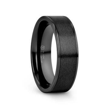 WOLFGANG Black Titanium Brushed Finish Men’s Wedding Ring with Polished Dual Offset Grooves – 6mm & 8mm - Larson Jewelers