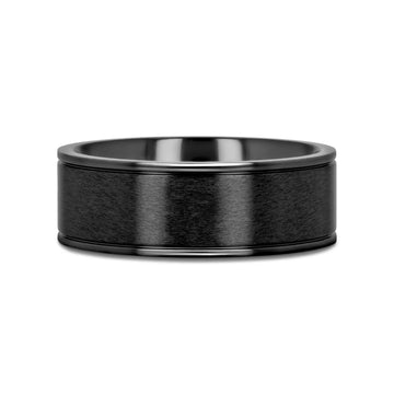 WOLFGANG Black Titanium Brushed Finish Men’s Wedding Ring with Polished Dual Offset Grooves – 6mm & 8mm - Larson Jewelers