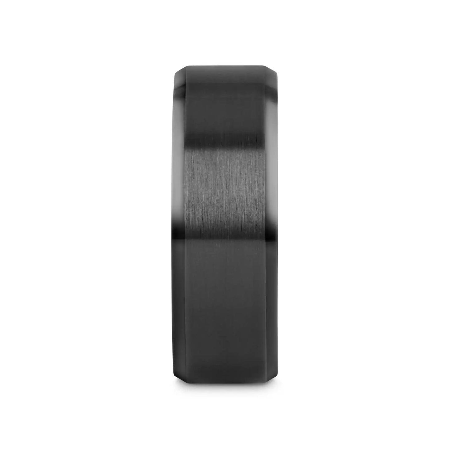 YORKSHIRE Brushed Black Ceramic Wedding Band with Polished Beveled Edges – 6mm or 8mm - Larson Jewelers